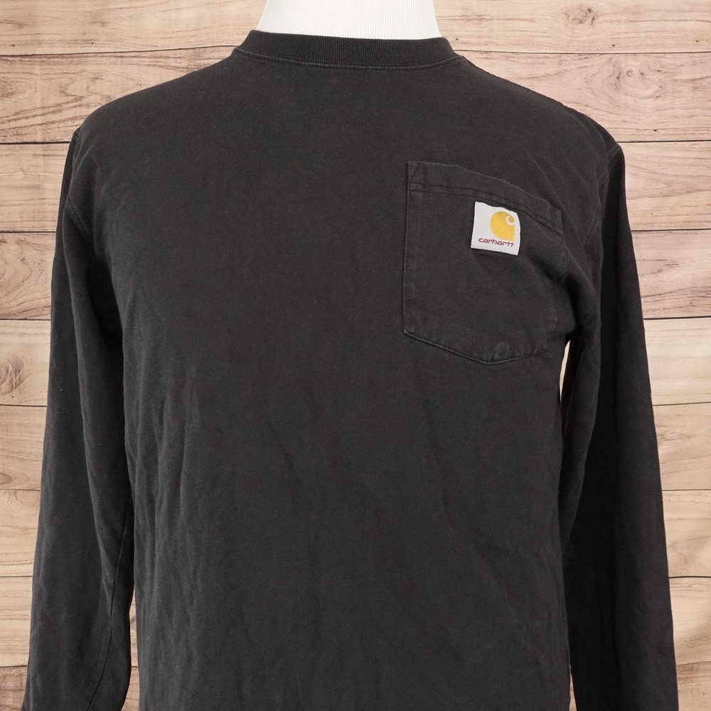 Carhartt Shirt Mens S Black Long Sleeve Loose Fit Pocket Workwear Tee T-Shirt